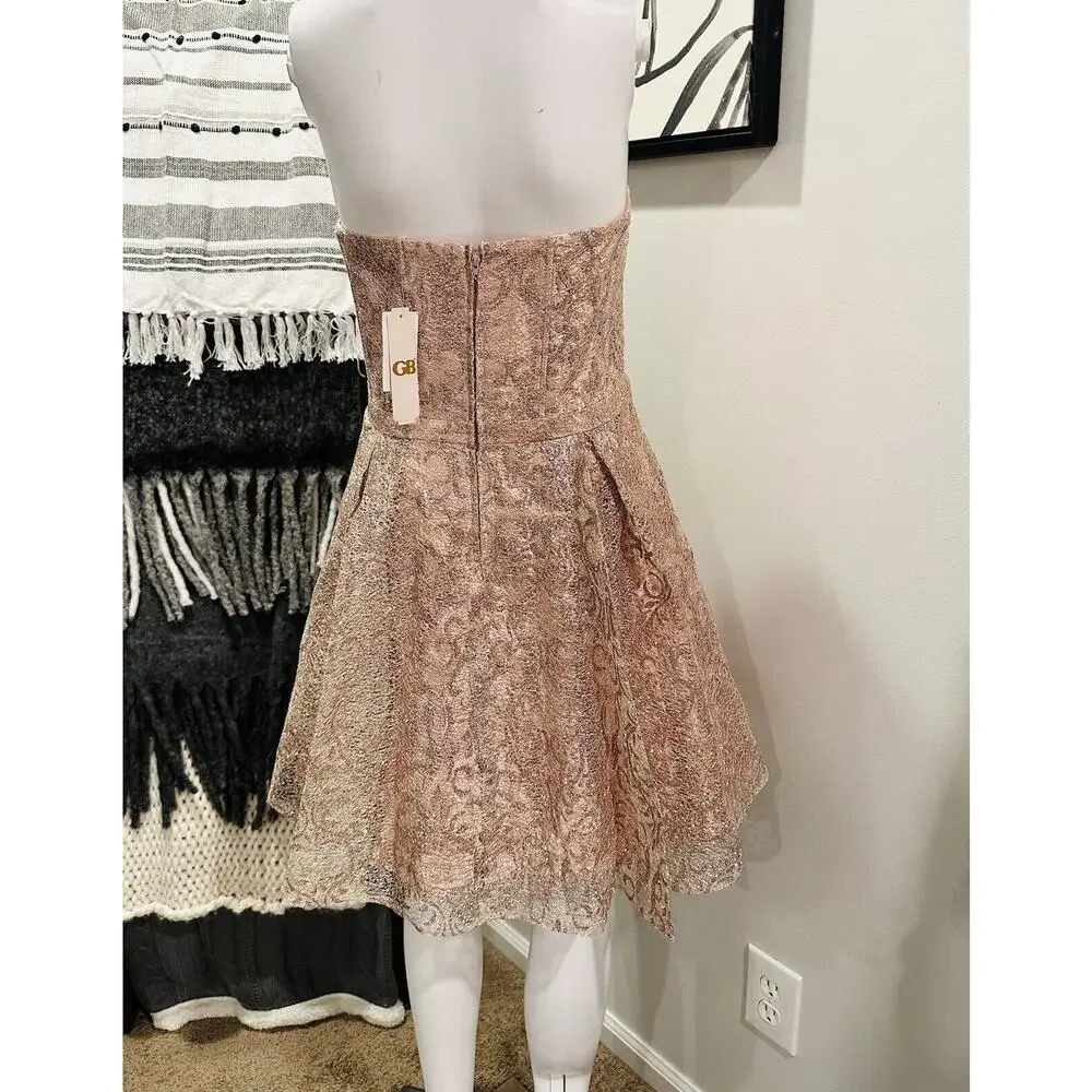 NEW GIANNI BINI GB Rose Gold Pink Silver Lace Overlay Strapless Size 13 $179 - Picture 5 of 14